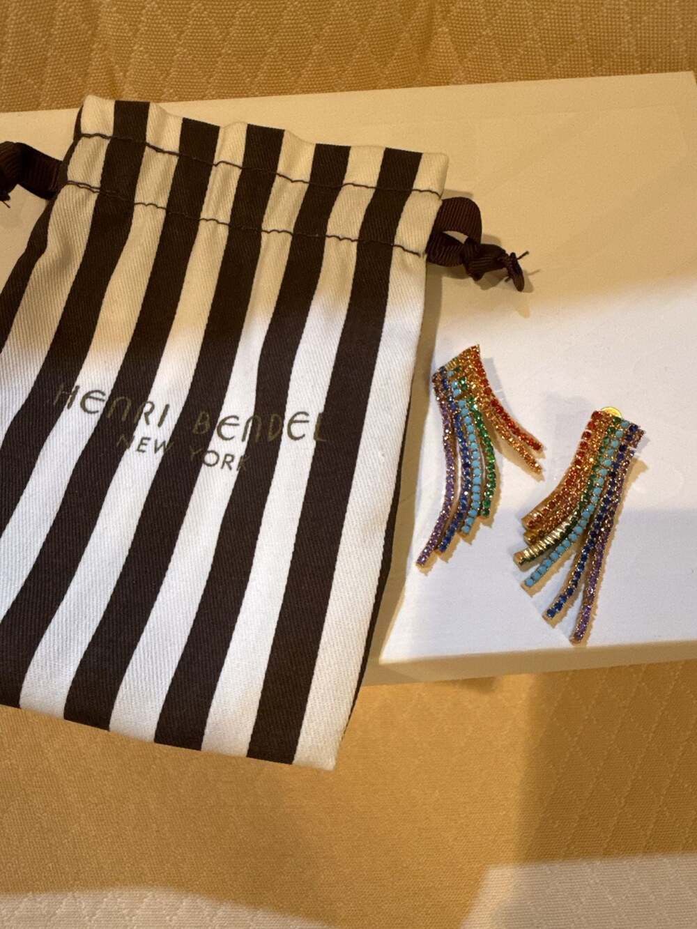 Henri Bendel Rainbow Rhinestone Fringe Earrings